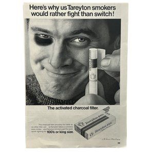 Tareyton 100's Cigarette Vintage Print Ad 1968 Smoking Black Eye Fighter